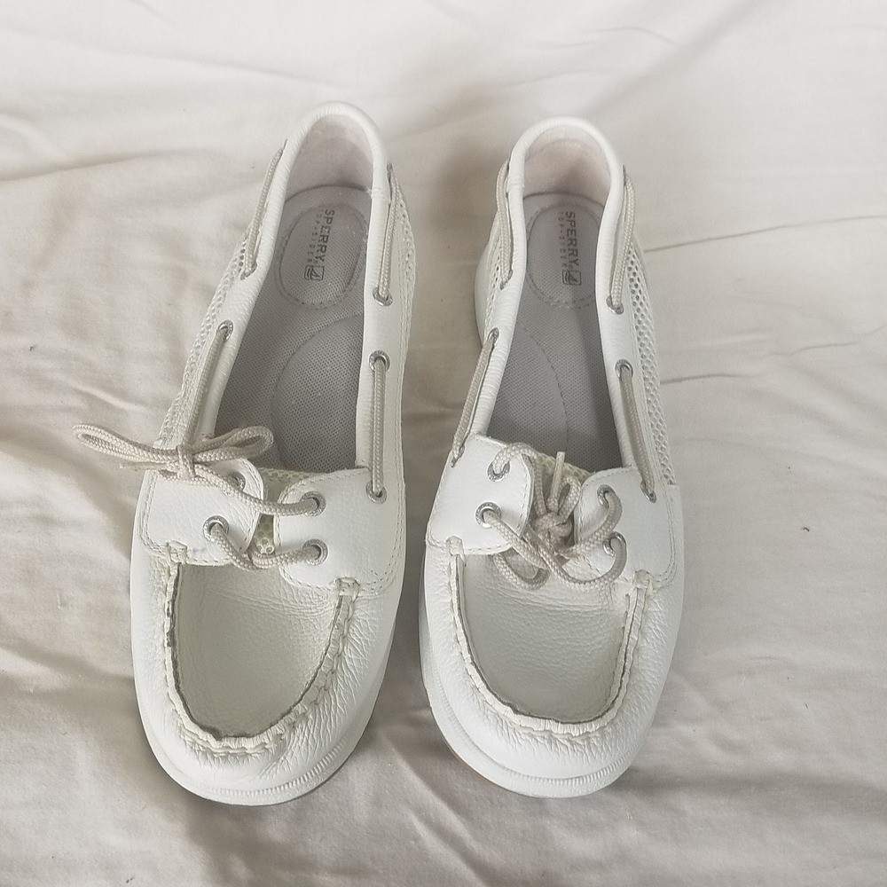 Sperry Top-Sider Boat Shoes Women 10M White Excellent Leather Mesh Loafers